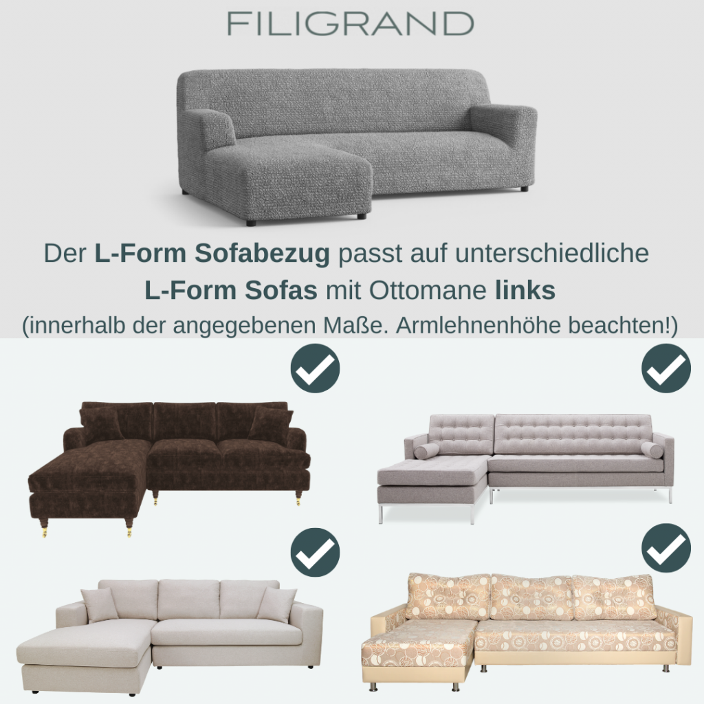 L-Form Sofabezug links untersch. Modelle Filigrand