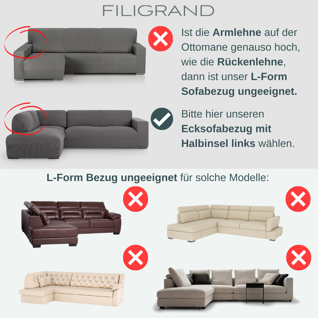 L-Form links Sofamodelle ungeeignet Filigrand