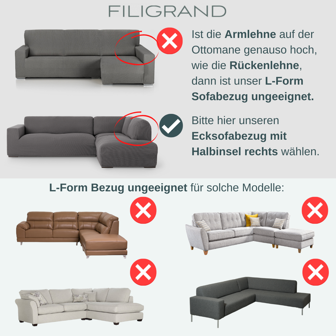 L-Form rechts Sofamodelle ungeeignet Filigrand