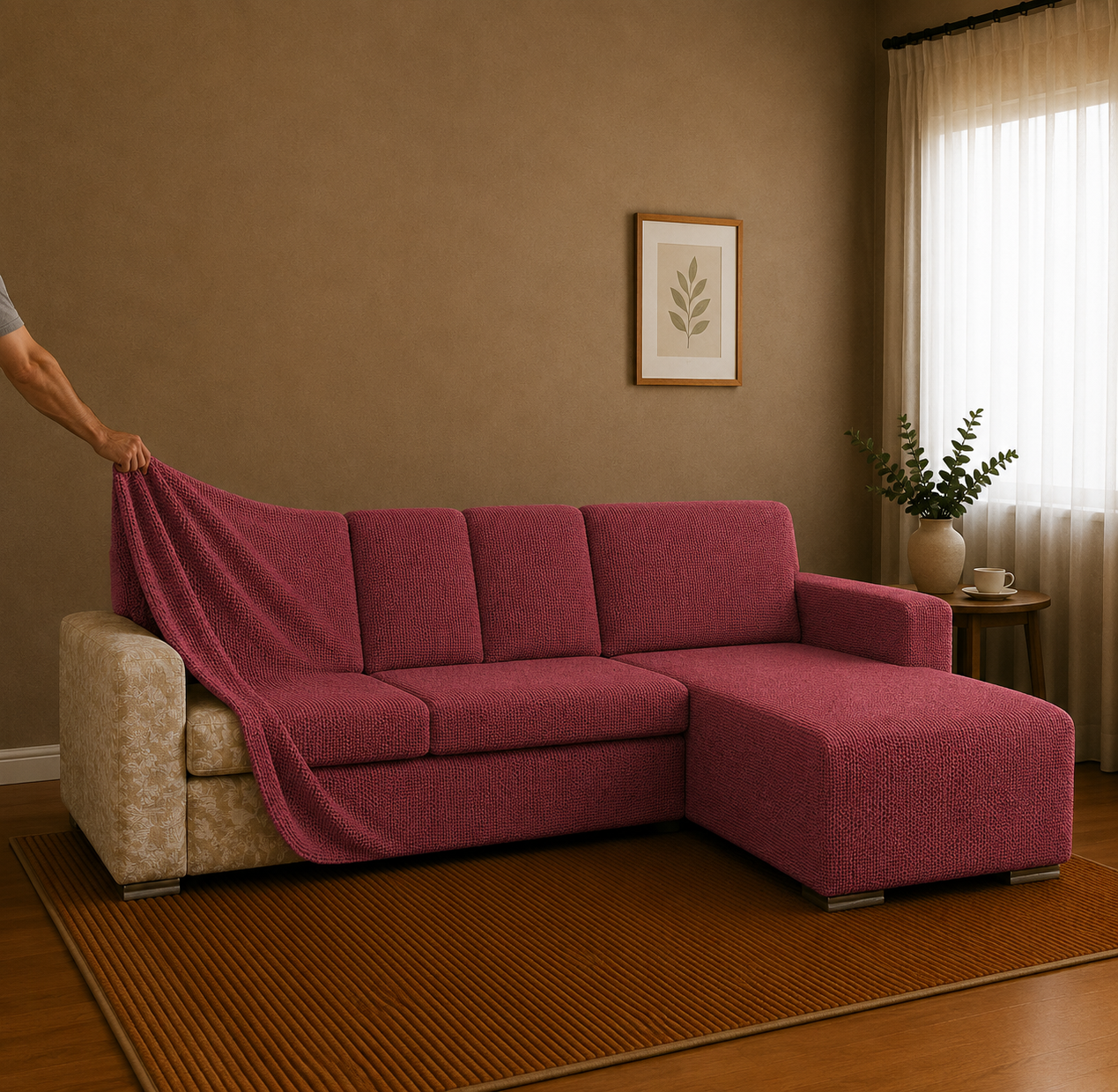 Sofabezug L-Form_R_dunkelrot_filigrand